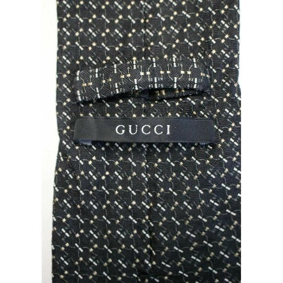 Gucci Link Horsebit Pattern Silk Black Tie - Picture 2 of 3